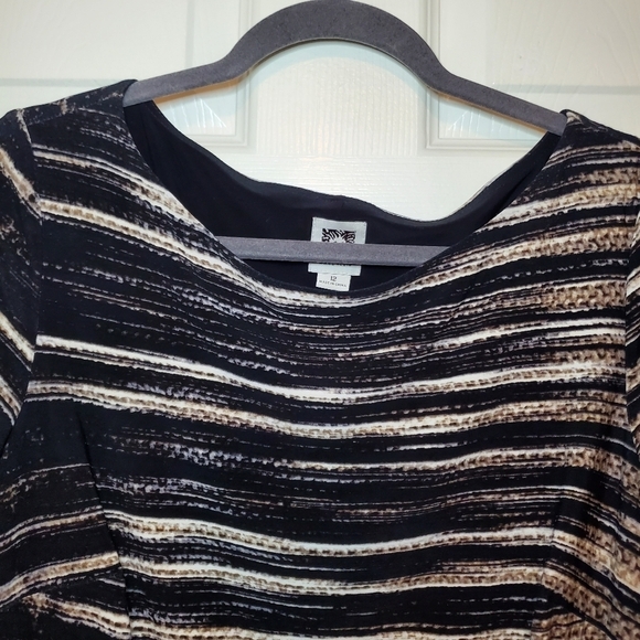 Anne Klein Black Tan White Striped Bodycon Dress Women’s Size 12. - Picture 3 of 11